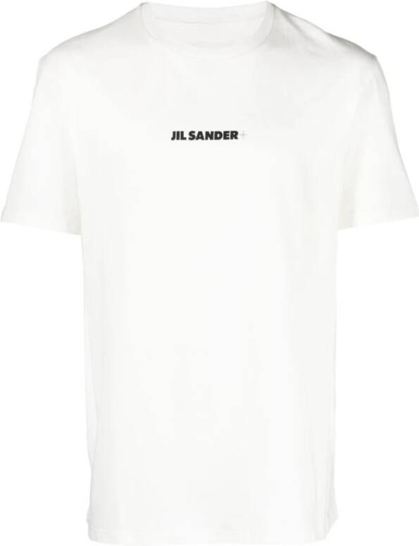 Jil Sander Witte Rib T-shirts en Polos met Zwarte Logo Print White Heren