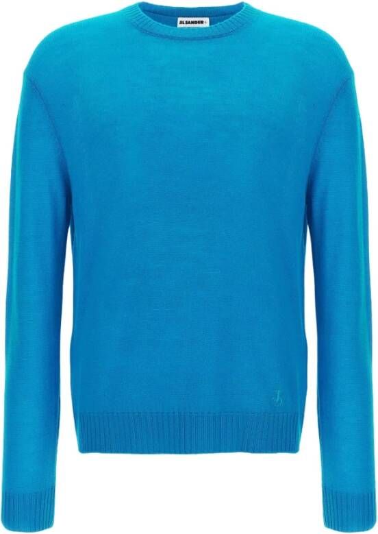 Jil Sander Tijdloos Comfort: 432 Sweater CN LS Blauw Heren