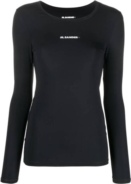 Jil Sander Zwart Logo-Print Longsleeve T-Shirt Black Dames