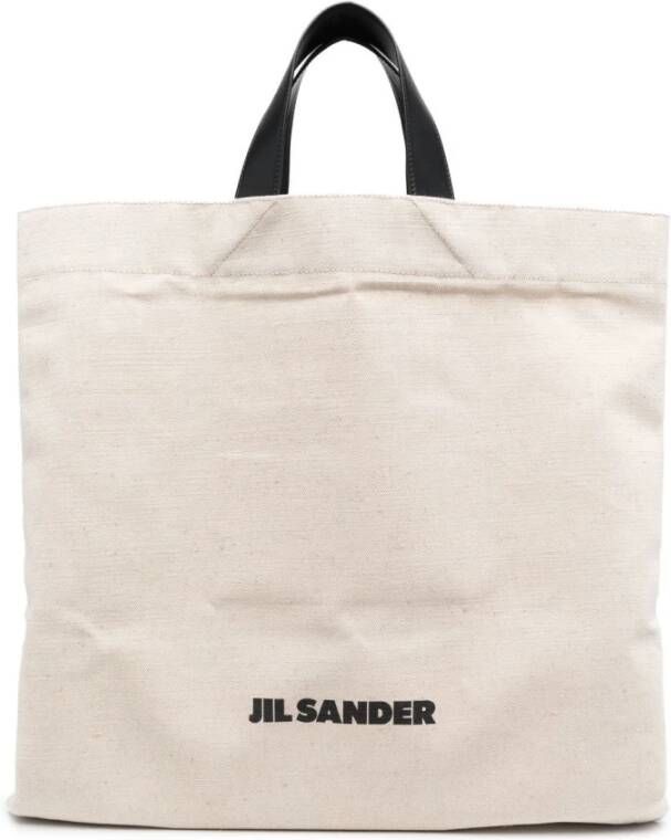 Jil Sander Logo-Print Linnen Tote Bag White Heren