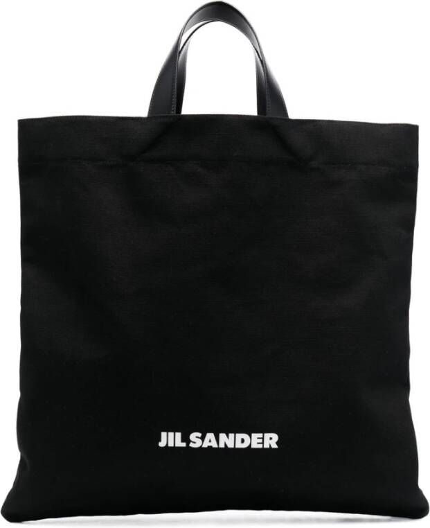 Jil Sander Logo Tote Bag met Contrasterende Letters Black Heren