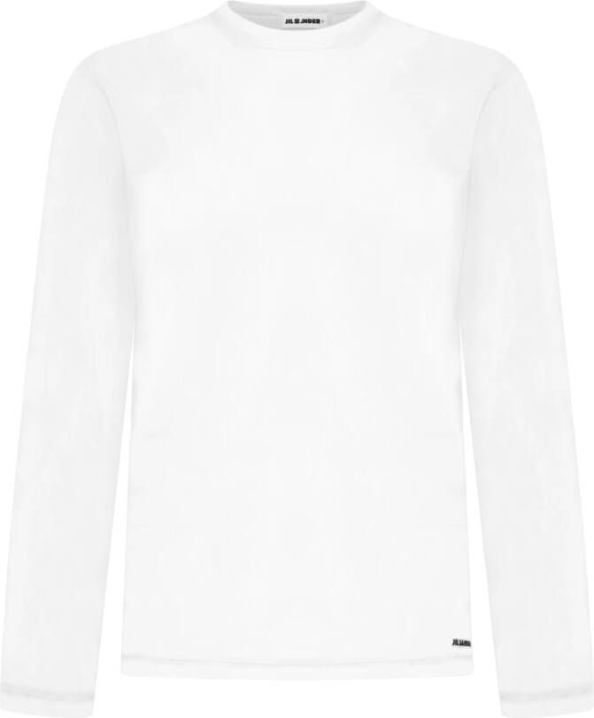 Jil Sander Wit Katoenen T-shirt met Lange Mouwen en Contrasterend Logo White Heren