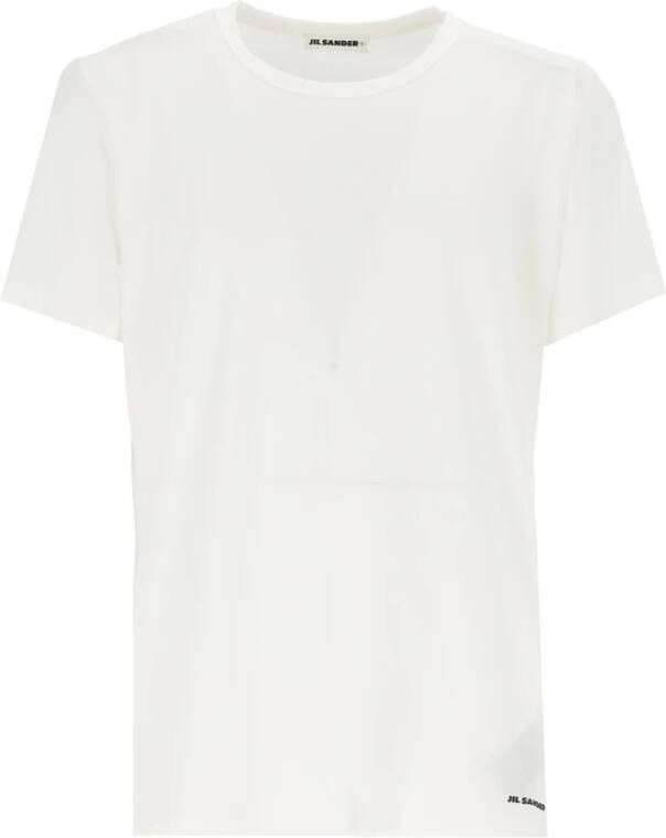 Jil Sander Witte Katoenen T-shirt met Bedrukt Logo White Heren