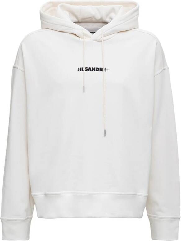 Jil Sander Witte Sweaters met Ivoor Hoodie en Logo Print Wit Heren
