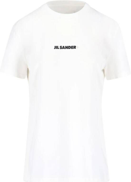 Jil Sander Witte Rib T-shirts en Polos met Zwarte Logo Print White Heren