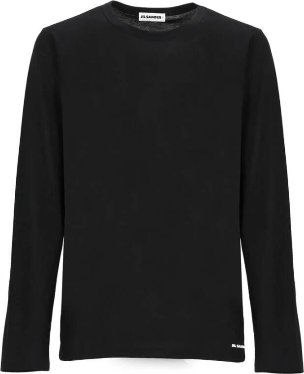 Jil Sander Zwart Katoenen Crewneck Logo T-shirt Zwart Heren