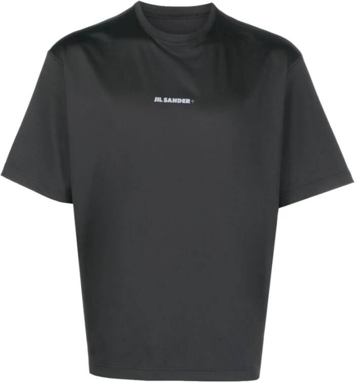 Jil Sander Zwart Logo Print T-Shirt in Stretch Jersey Black Heren