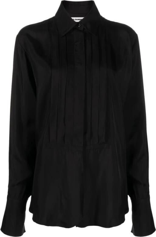 Jil Sander Zwarte katoenen overhemd met geborduurde strepen Zwart Dames