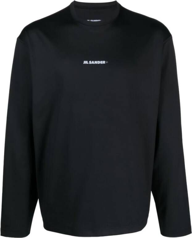 Jil Sander Effengekleurd Stretchstof Scoop Neck T-Shirt Black Heren