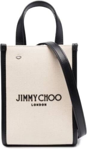 Jimmy Choo Canvas Crème Tote Tas met Geborduurd Logo White Dames