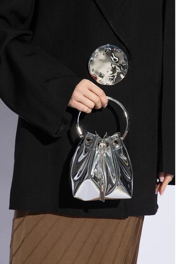 Jimmy Choo Bucket bags Bon' Mini Silver-Tone Handbag With Metal Brace in zilver - Foto 3
