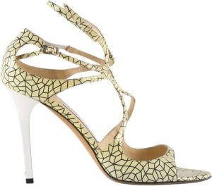 Jimmy Choo Pre-owned Patent Leather Ivette Strappy Sandals Beige Dames