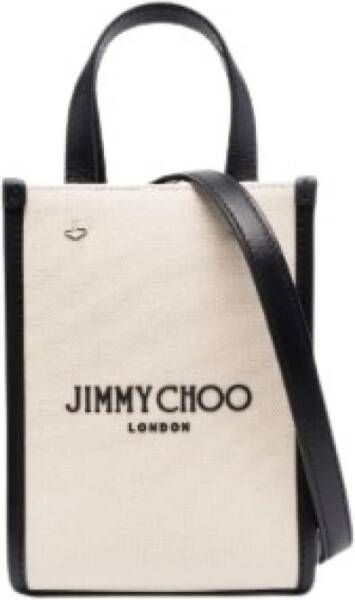 Jimmy Choo Beige Mini N S Tote Tas met Leren Afwerking Beige Dames