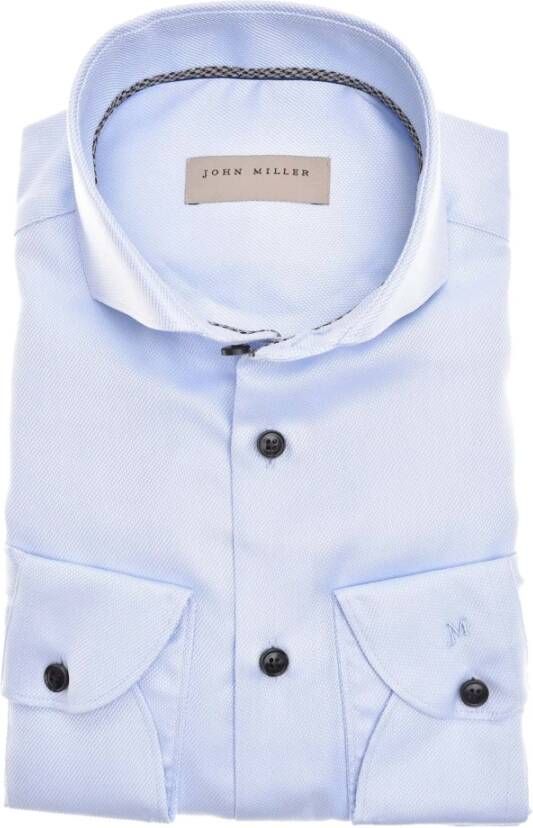 John Miller Blauwe overhemden met lange mouwen Blue Heren
