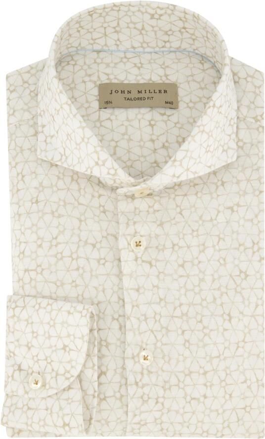 John Miller Geel zakelijk overhemd met print Beige Heren