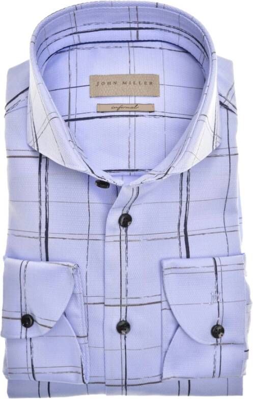 John Miller business overhemd Tailored Fit slim fit lichtblauw geruit katoen