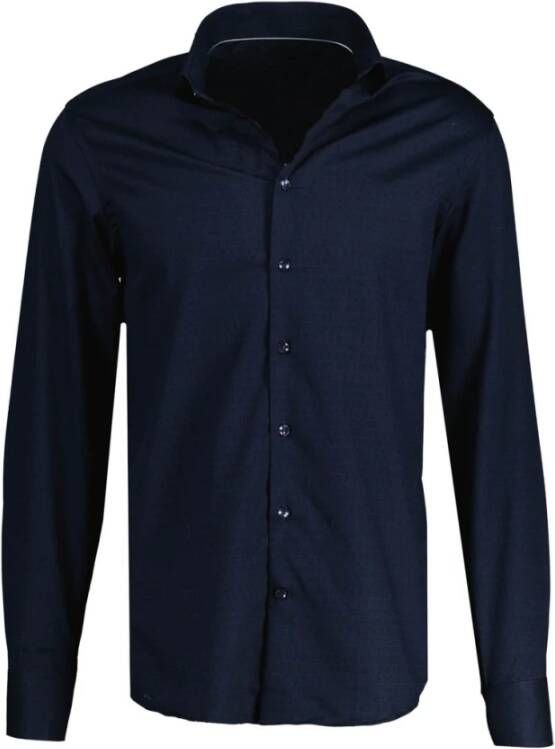 John Miller business overhemd slim fit donkerblauw geruit katoen