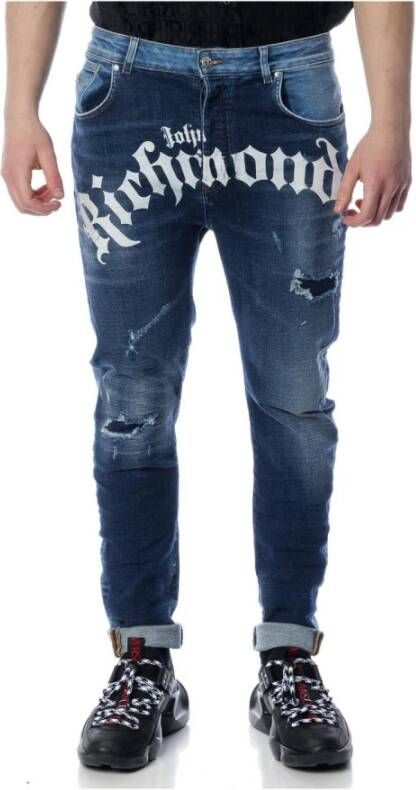 John Richmond Amon jeans dubbel wassen vooruit retro avant -logo Blauw Heren