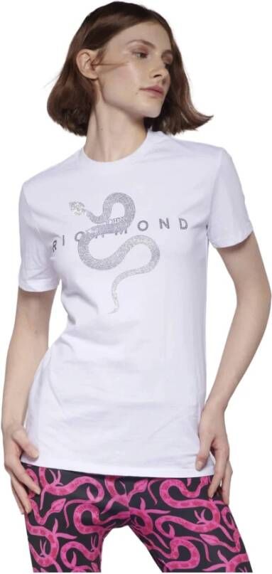 John Richmond Contrast Print Logo T-Shirt White Dames