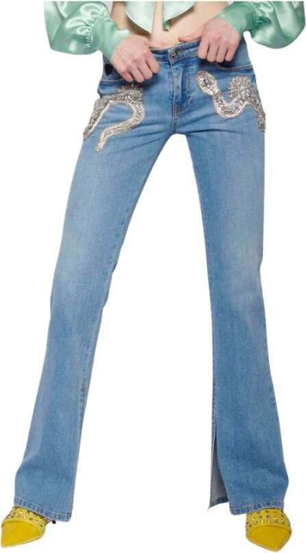John Richmond Flared Jeans met Pailletten Slang Blauw Dames