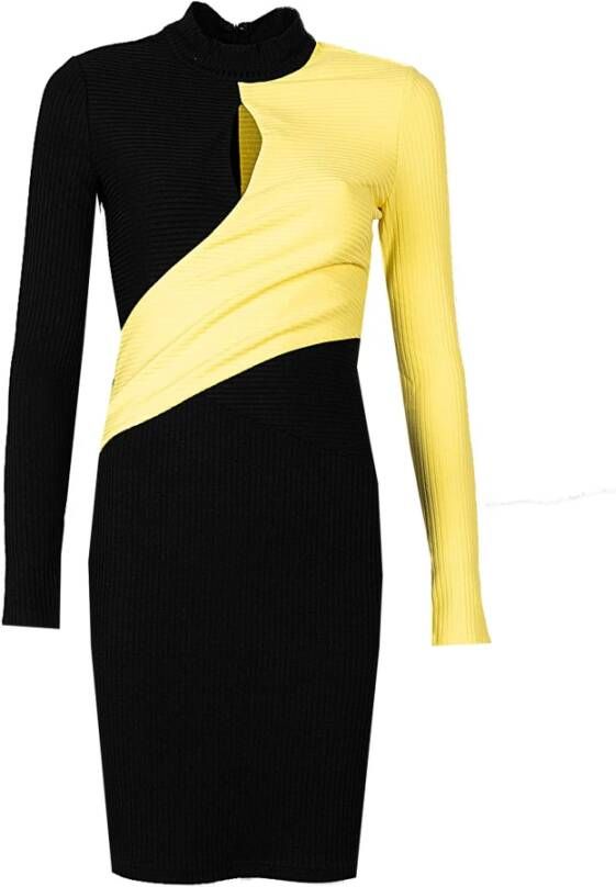 John Richmond Geribbelde Mini Jurk met Golf Detail Zwart Dames