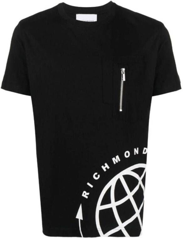 John Richmond Heren Contrast Grafische Zak T-Shirt Zwart Heren