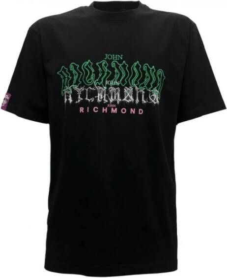 John Richmond Italiaans Katoenen T-Shirt met Geborduurd Logo Zwart Heren