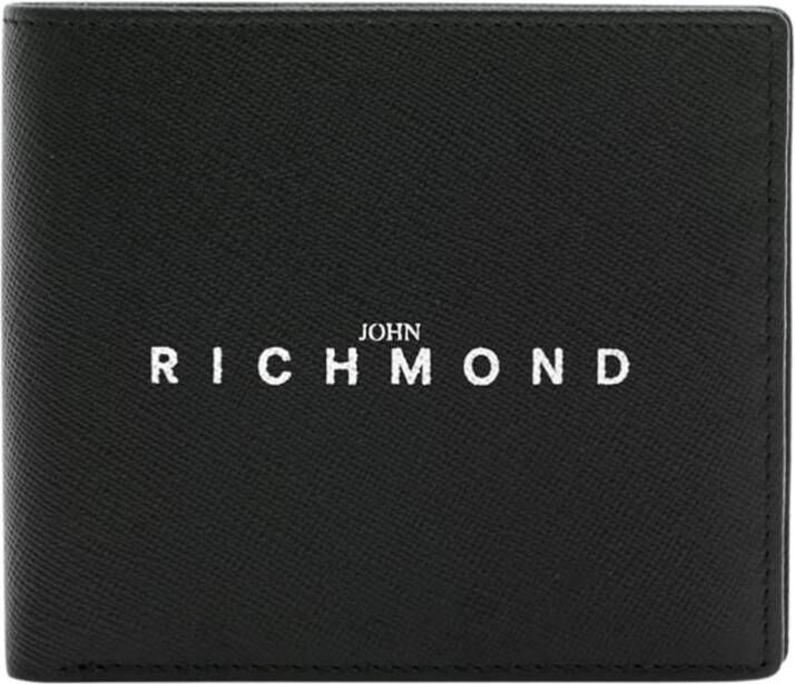 John Richmond Leren portemonnee met logo Zwart Heren