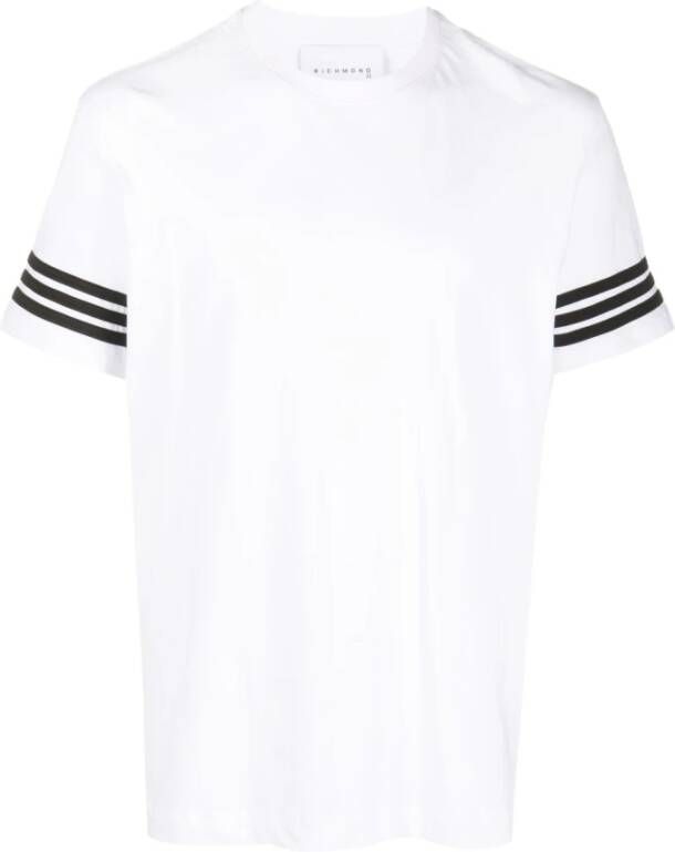 John Richmond Logo-geborduurd Katoenen T-shirt met Streepdetails White Heren