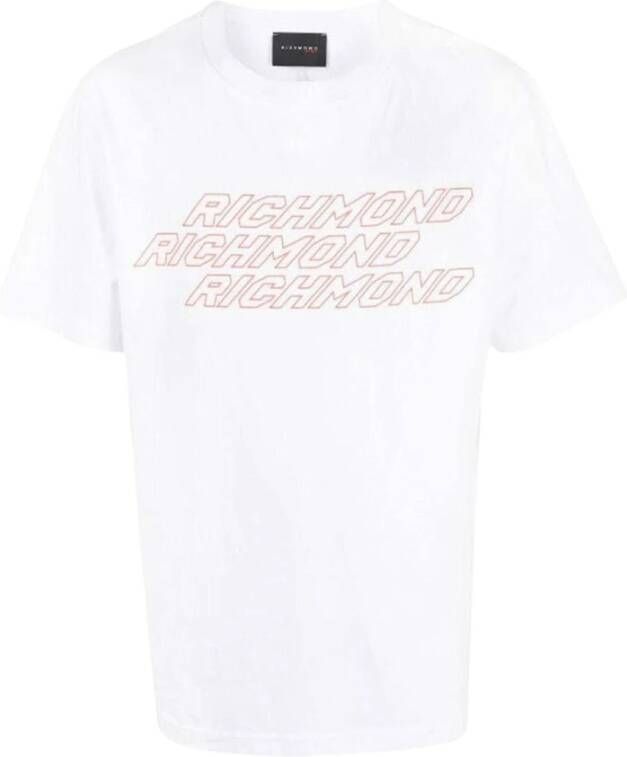 John Richmond Logo Print Katoenen T-Shirt White Heren