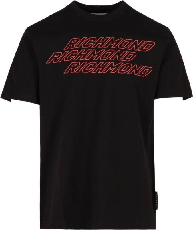 John Richmond Logo Print Ronde Hals T-Shirt Zwart Heren