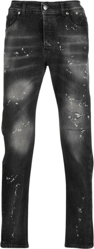 John Richmond Zwarte Slim-Fit Jeans met Vervaagd Effect en Spetter Detail Black Heren
