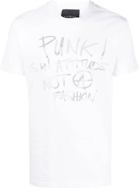 John Richmond Punk Slogan T-Shirt voor Rebelse Mannen Wit Heren
