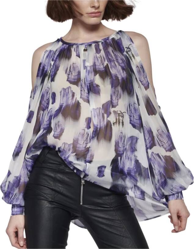 John Richmond Semi-transparante zijden blouse Purple Dames
