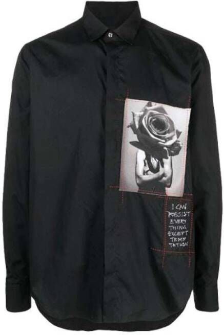 John Richmond Shirt met print aan de voorkant en paillettenkraag Black Heren
