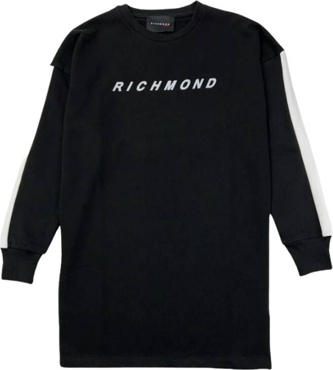Richmond Zwarte jurk met lange mouwen en bedrukte borst Black Dames