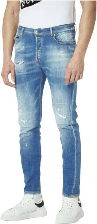 John Richmond Aansluitende Denim Jeans met Versleten Effect Blue Heren