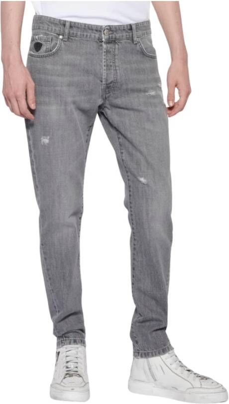 John Richmond Slim-Fit Jeans met Scheuren en H-Logo Slim-Fit Jeans met Distressed Details Gray Blue Heren