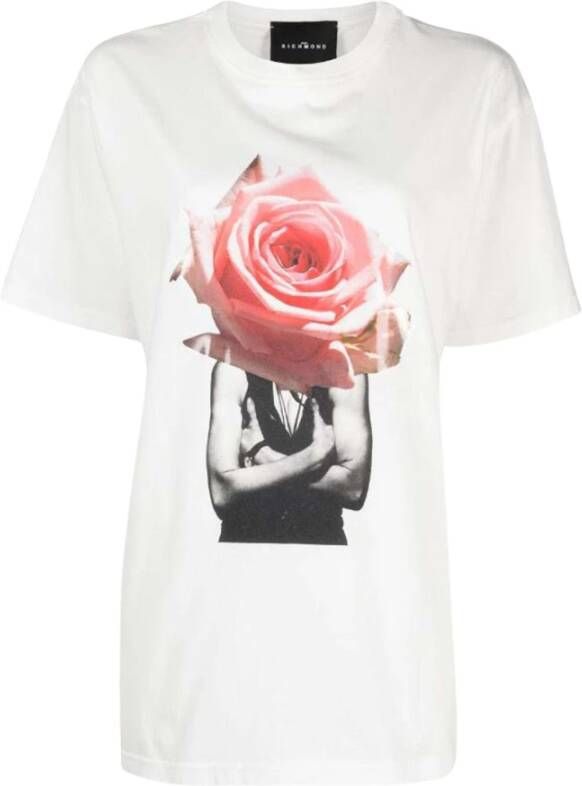 John Richmond T-shirt met decoratieve rozenprint White Dames