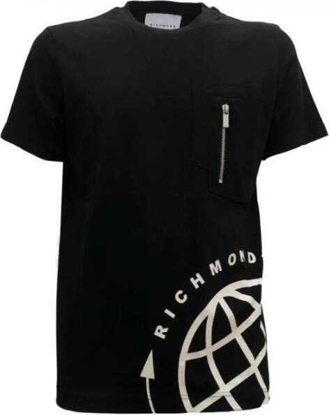 John Richmond Heren Contrast Grafische Zak T-Shirt Zwart Heren