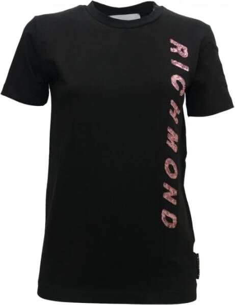 John Richmond Contrasterend Zijprint T-Shirt Zwart Dames