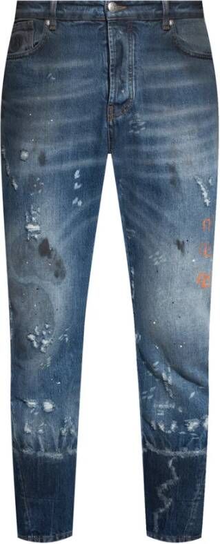 John Richmond Versleten Navy Slim-Fit Jeans Blue Heren