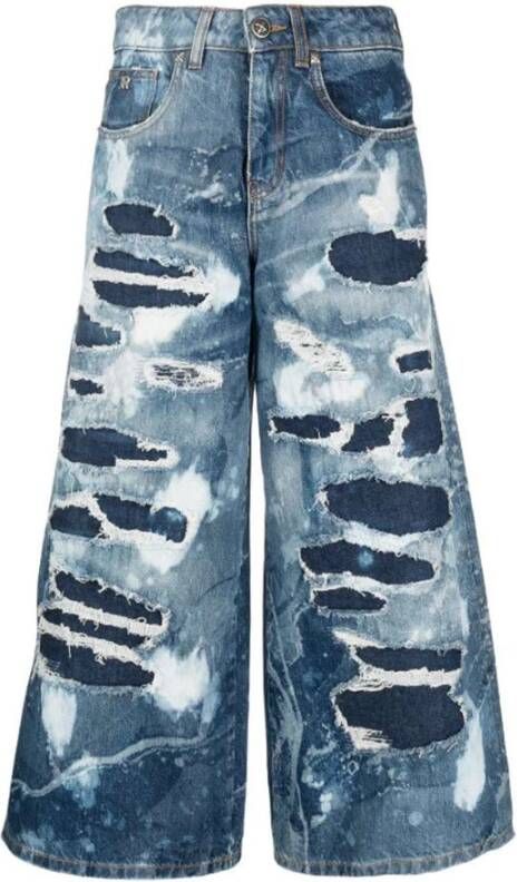 John Richmond Wijde broekspijp jeans van 100% katoen used effect Blauw Dames