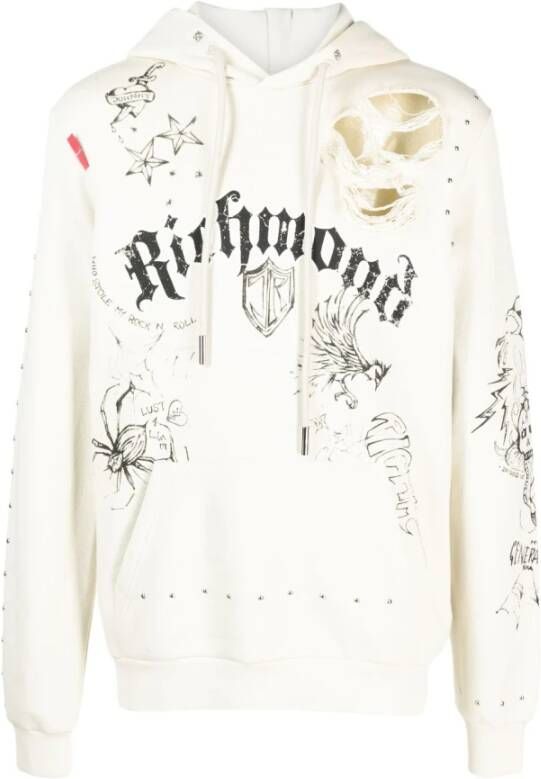 John Richmond Modieuze hoodie met opvallende print Beige Heren