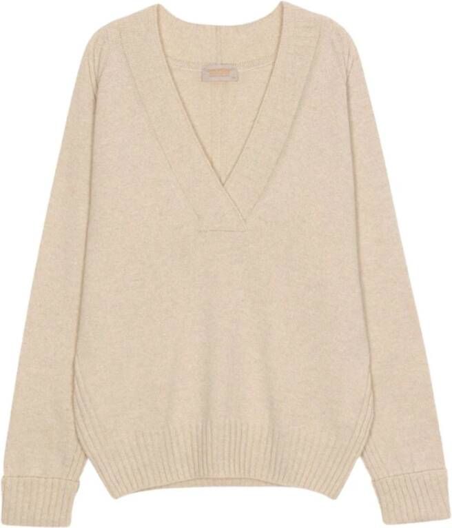John Smedley Beige Wrap Jersey met Diepe V-Hals en Ribdetails Beige Dames