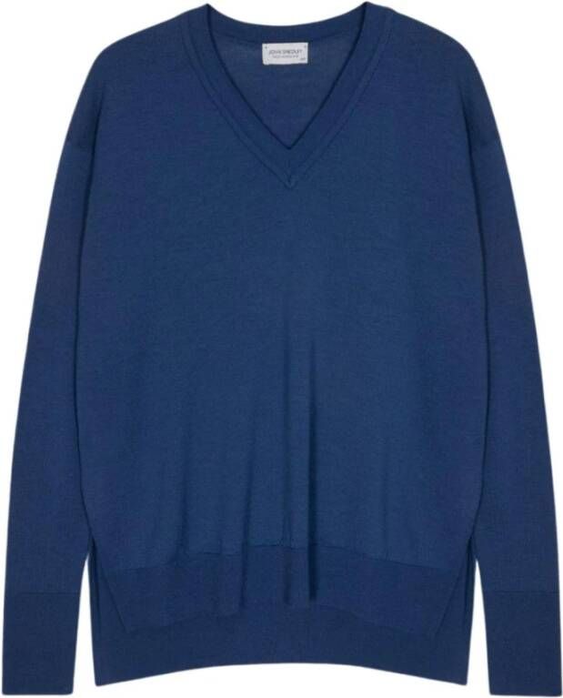 John Smedley Blauwe Merinowollen V-Hals Trui Blauw Dames