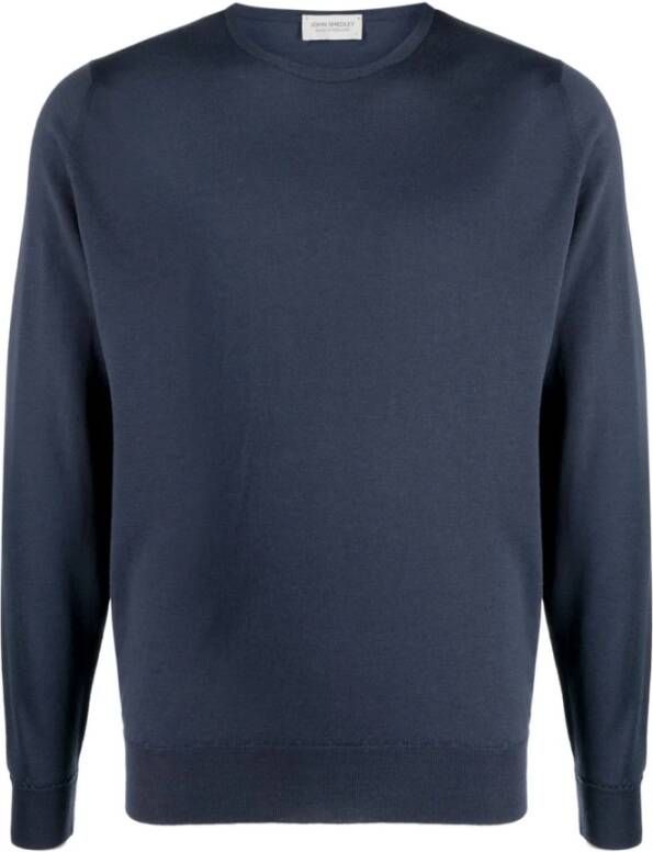John Smedley Blauwe Wollen Trui met Ronde Hals Blauw Heren