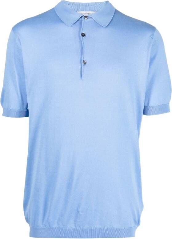 John Smedley T-shirts and Polos Blue Blauw Heren