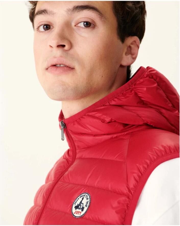 Jott Gewatteerd mouwloos jack met capuchon Net over de top Red Heren