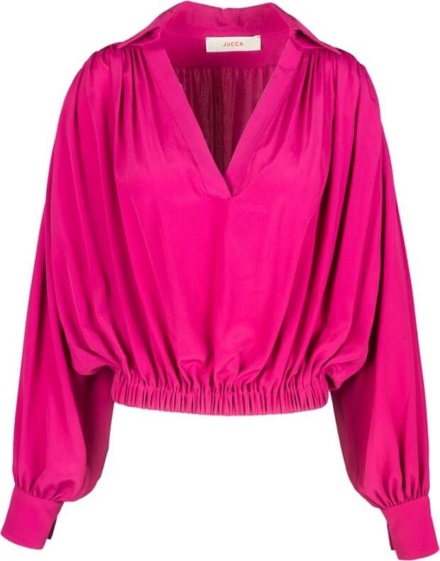Jucca Zijden blouse met puntige kraag en V-hals Pink Dames